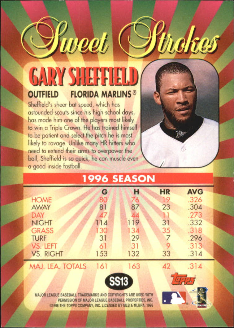 1997 Topps Sweet Strokes #SS13 Gary Sheffield back image