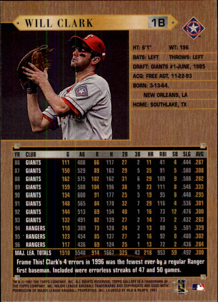 1997 Topps Gallery #17 Will Clark back image
