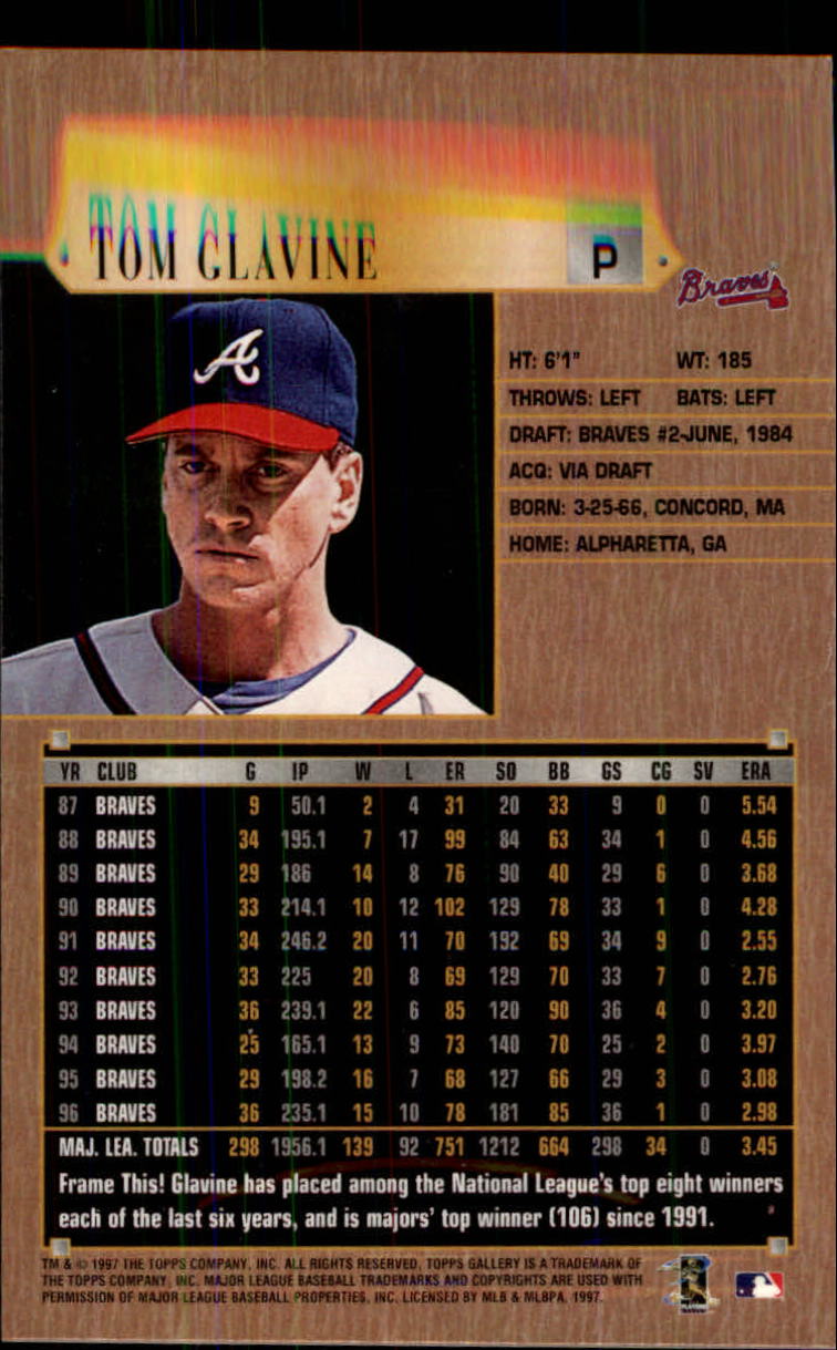 1997 Topps Gallery #19 Tom Glavine back image