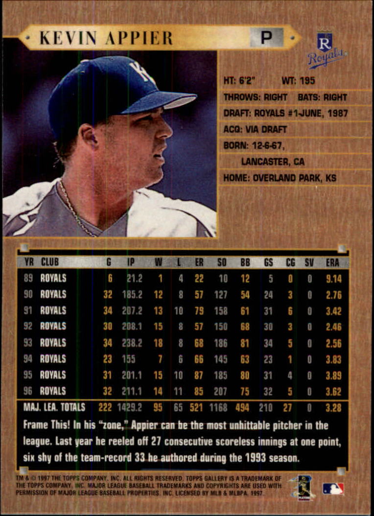 1997 Topps Gallery #71 Kevin Appier back image