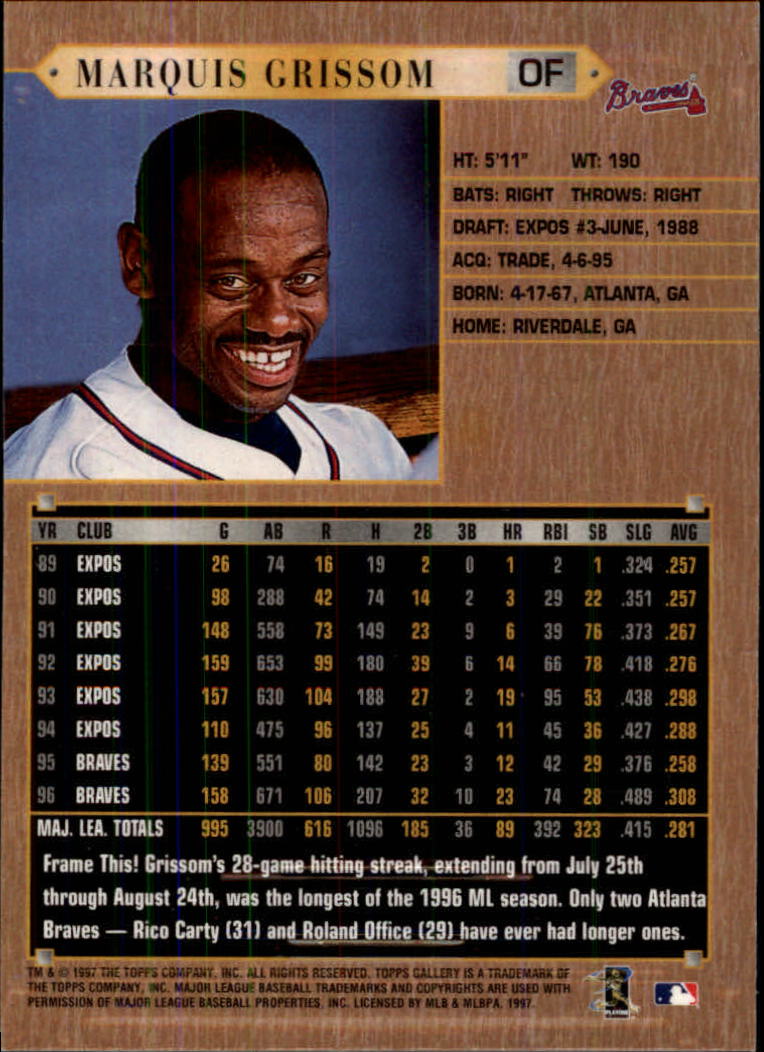 1997 Topps Gallery #87 Marquis Grissom back image