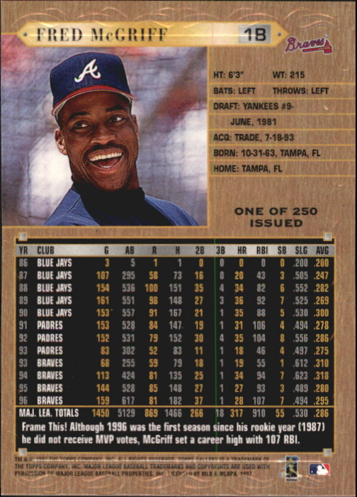 1997 Topps Gallery Player's Private Issue #33 Fred McGriff back image