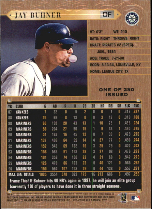 1997 Topps Gallery Player's Private Issue #50 Jay Buhner back image