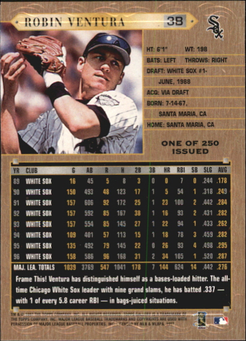 1997 Topps Gallery Player's Private Issue #69 Robin Ventura back image