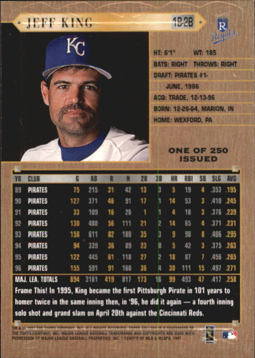 1997 Topps Gallery Player's Private Issue #74 Jeff King back image
