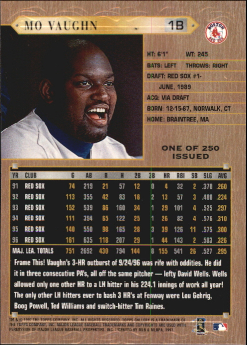 1997 Topps Gallery Player's Private Issue #109 Mo Vaughn back image