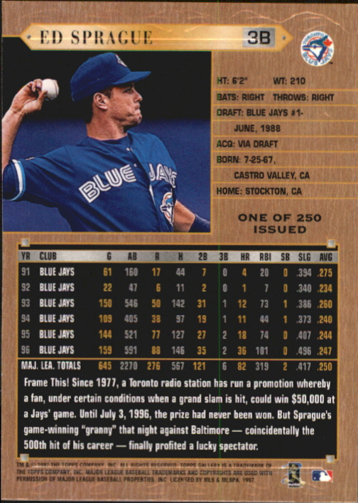 1997 Topps Gallery Player's Private Issue #122 Ed Sprague back image