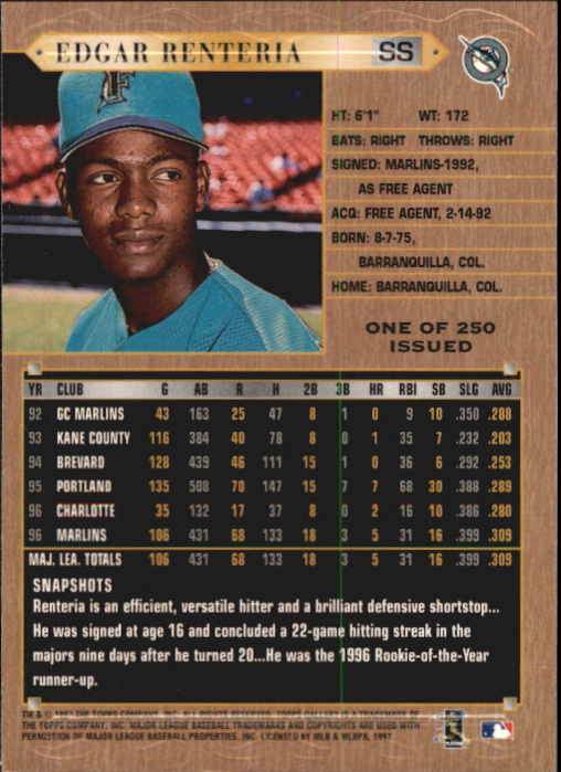 1997 Topps Gallery Player's Private Issue #142 Edgar Renteria back image
