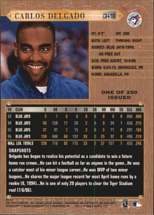 1997 Topps Gallery Player's Private Issue #149 Carlos Delgado back image