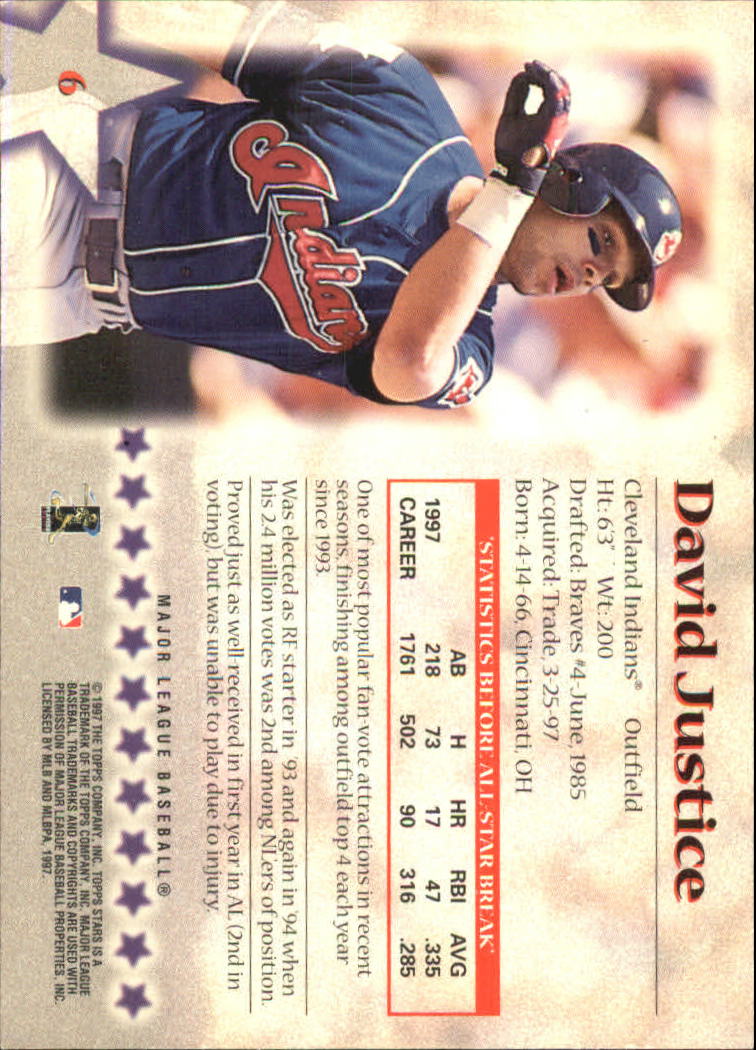 1997 Topps Stars #6 David Justice back image