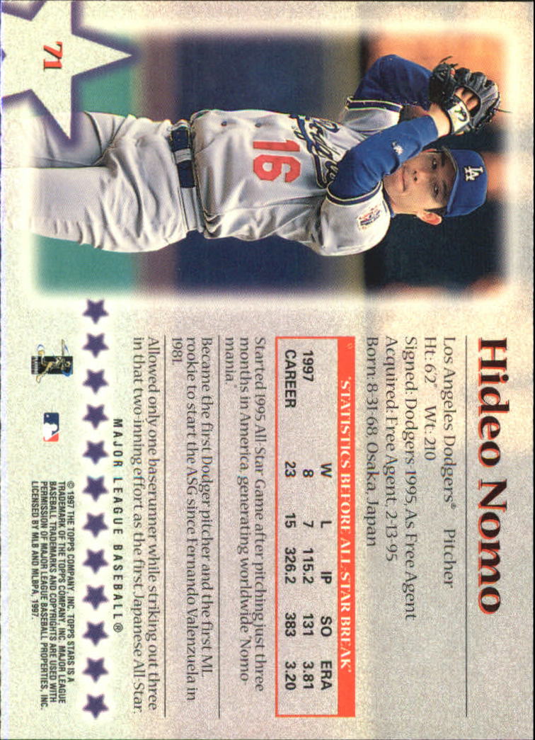 1997 Topps Stars #71 Hideo Nomo back image