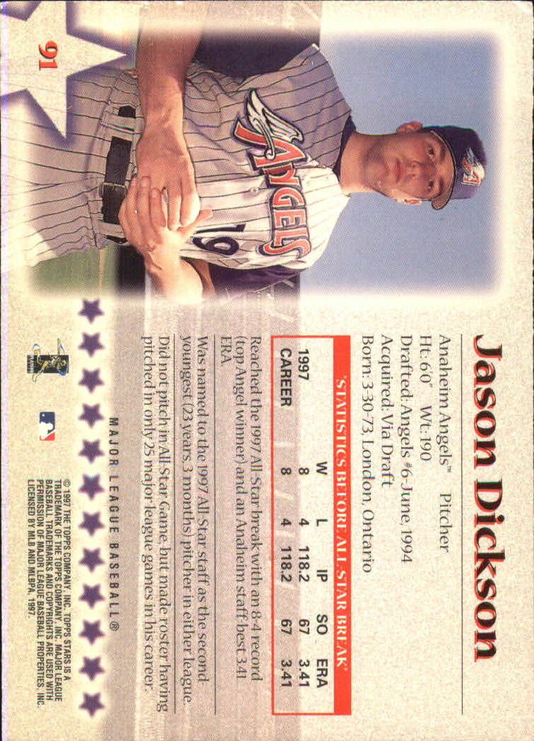 1997 Topps Stars #91 Jason Dickson back image