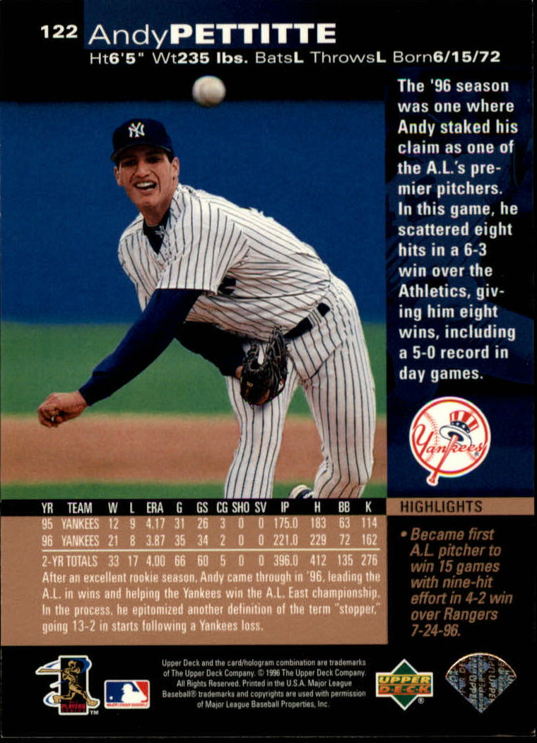 1997 Upper Deck #122 Andy Pettitte back image