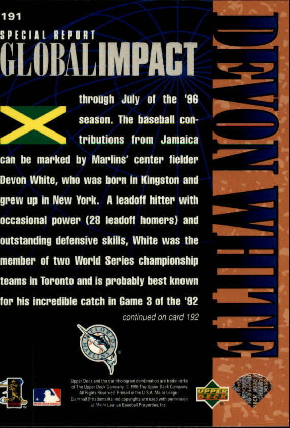 1997 Upper Deck #191 Devon White GI back image