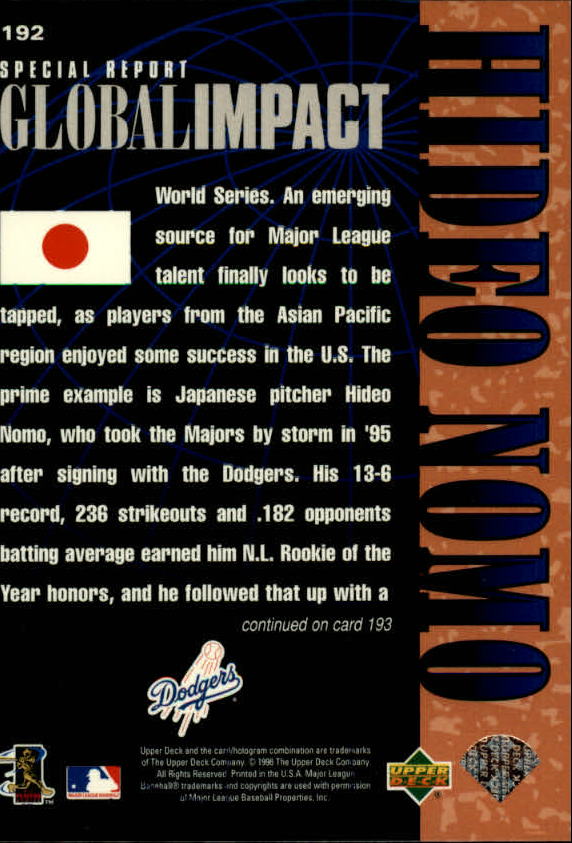 1997 Upper Deck #192 Hideo Nomo GI back image