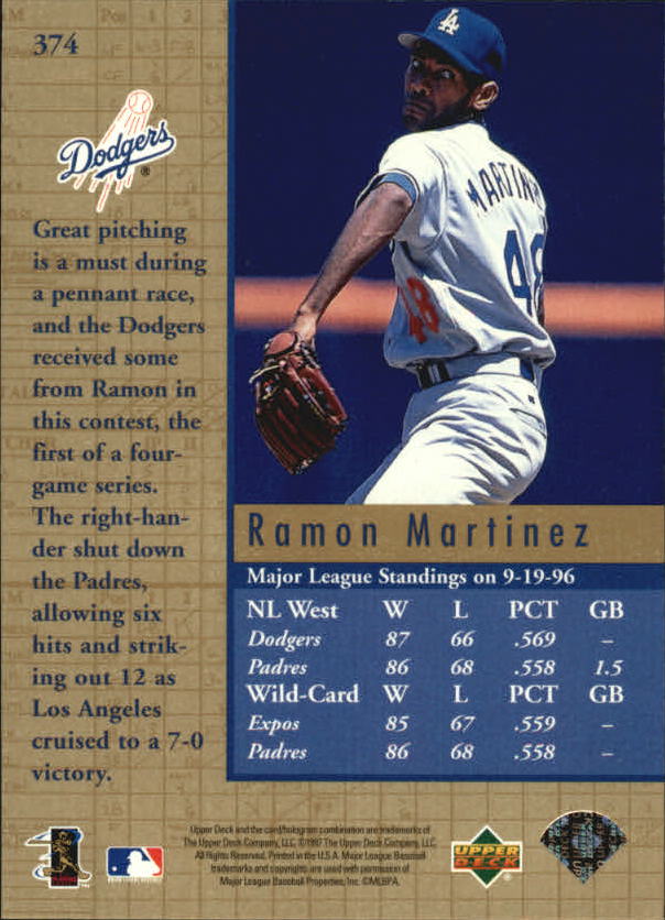 1997 Upper Deck #374A Ramon Martinez CF back image