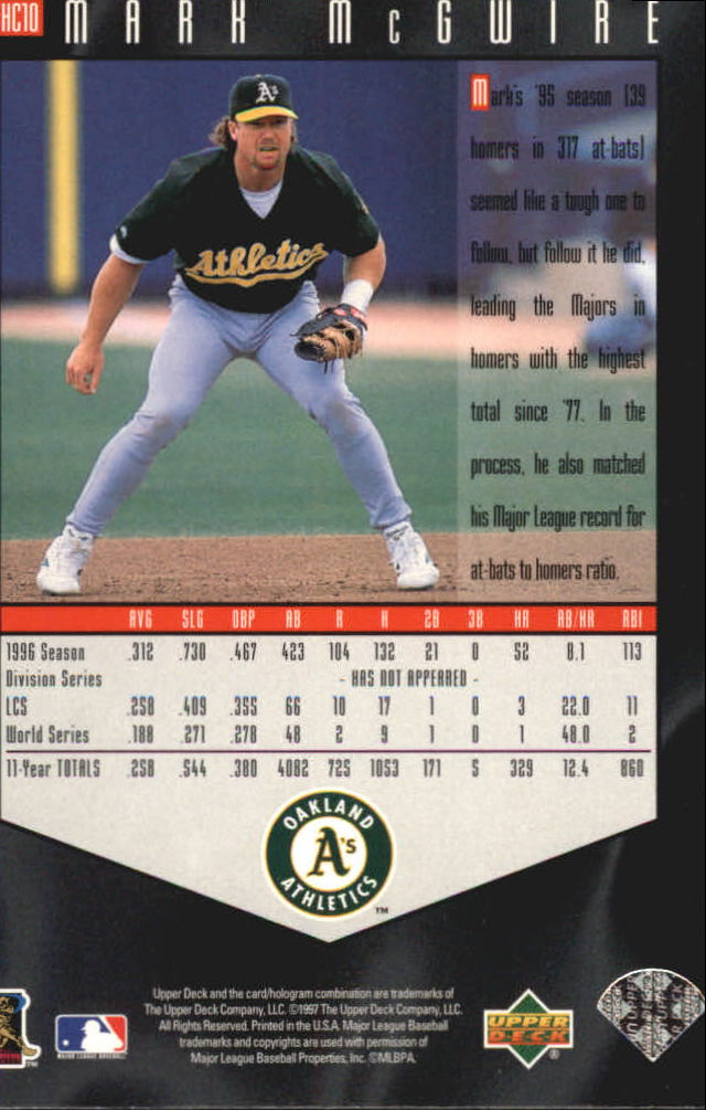 1997 Upper Deck Hot Commodities #HC10 Mark McGwire back image