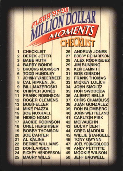1997 Fleer Baseball "Million Dollar Moments" Insert Cards - Picture 2 of 88