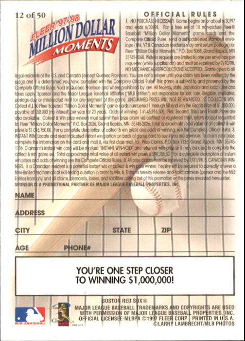 1997 Fleer Baseball "Million Dollar Moments" Insert Cards - Picture 25 of 88