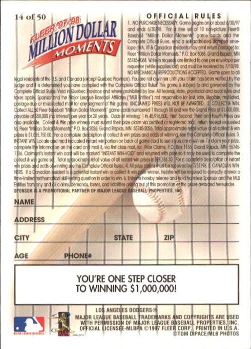 1997 Fleer Baseball "Million Dollar Moments" Insert Cards - Picture 29 of 88