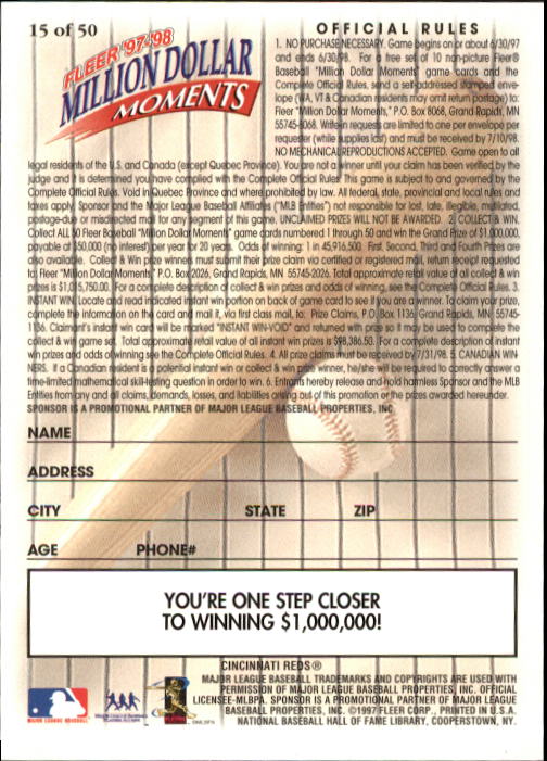 1997 Fleer Baseball "Million Dollar Moments" Insert Cards - Picture 31 of 88