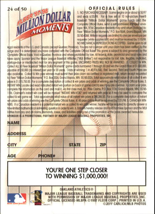 1997 Fleer Baseball "Million Dollar Moments" Insert Cards - Picture 48 of 88