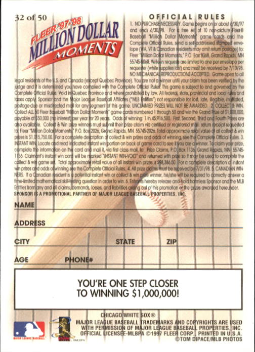 1997 Fleer Baseball "Million Dollar Moments" Insert Cards - Picture 62 of 88
