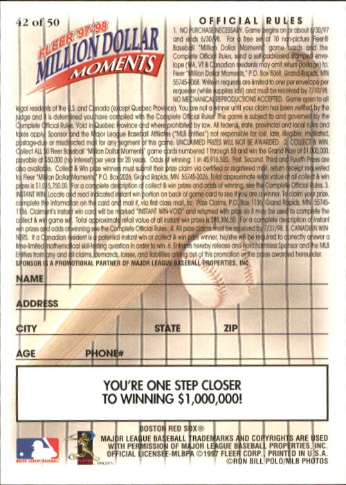 1997 Fleer Baseball "Million Dollar Moments" Insert Cards - Picture 82 of 88