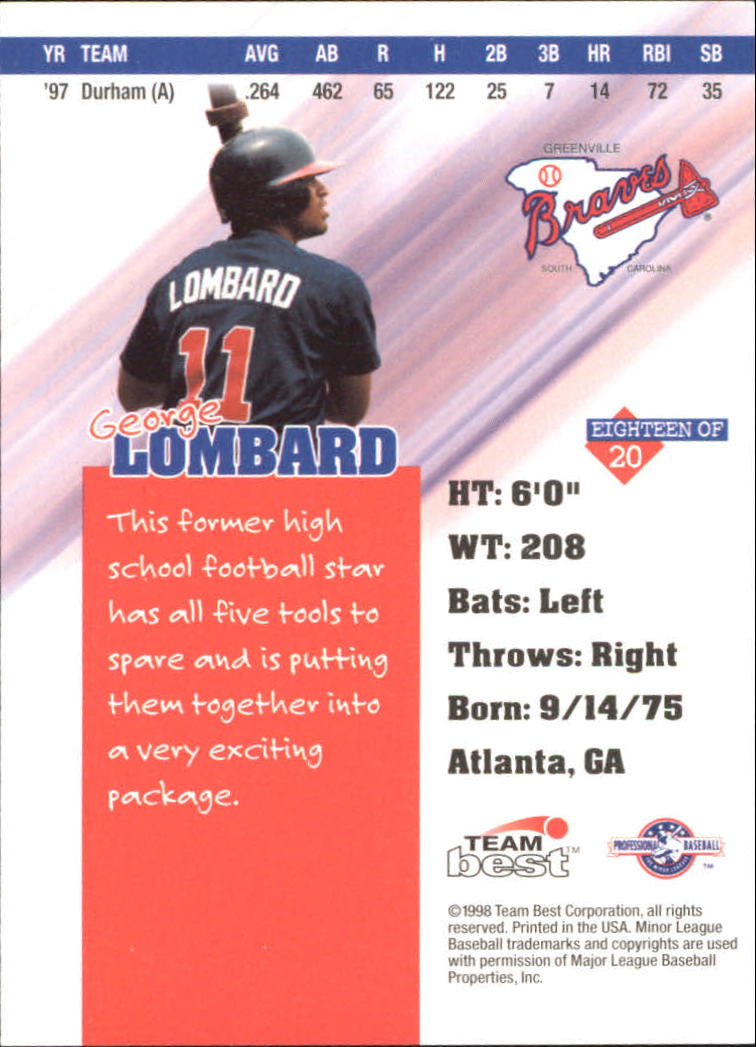 1998 Best Diamond Best #18 George Lombard back image