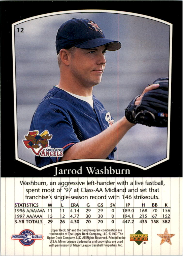 1998 SP Top Prospects #12 Jarrod Washburn back image