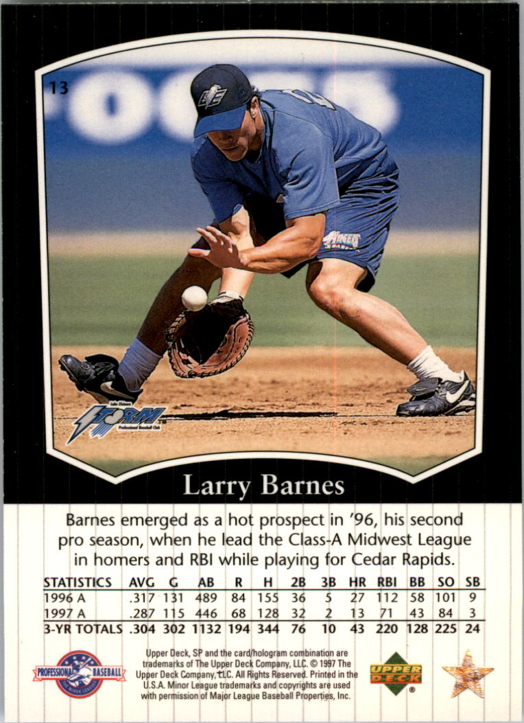 1998 SP Top Prospects #13 Larry Barnes back image