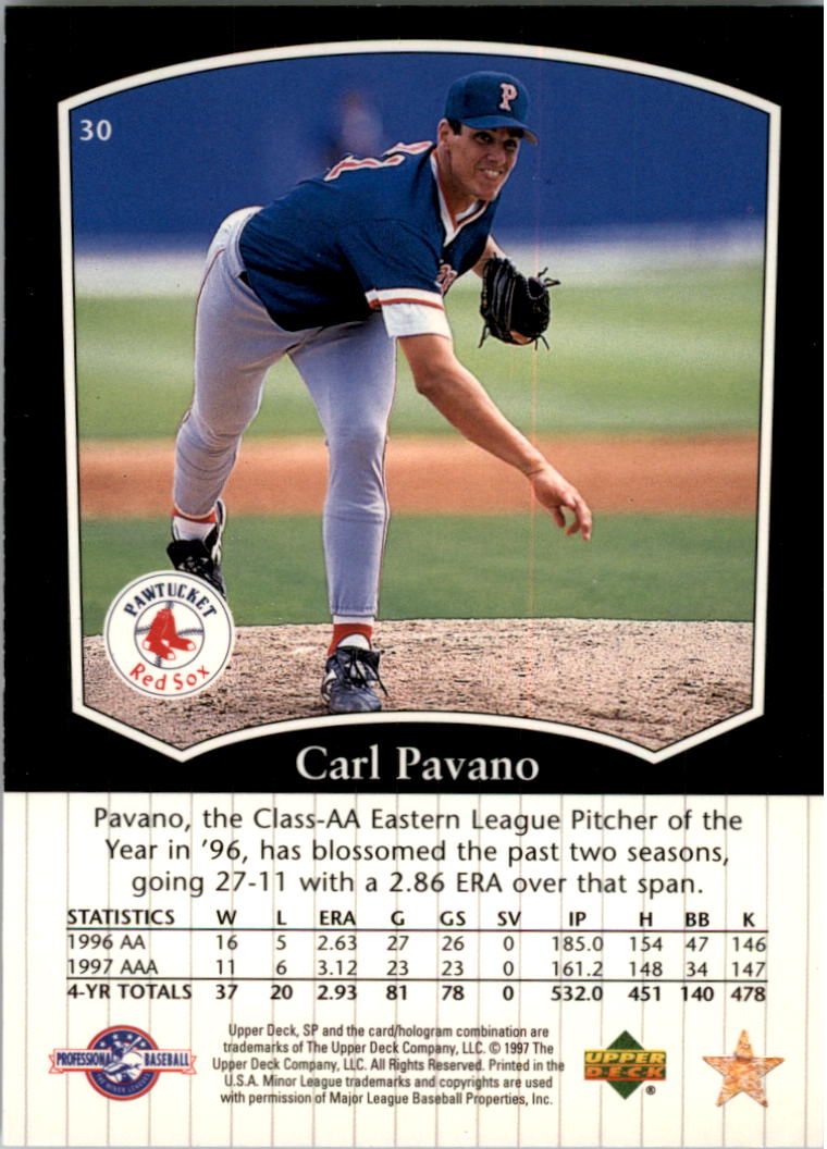 1998 SP Top Prospects #30 Carl Pavano back image