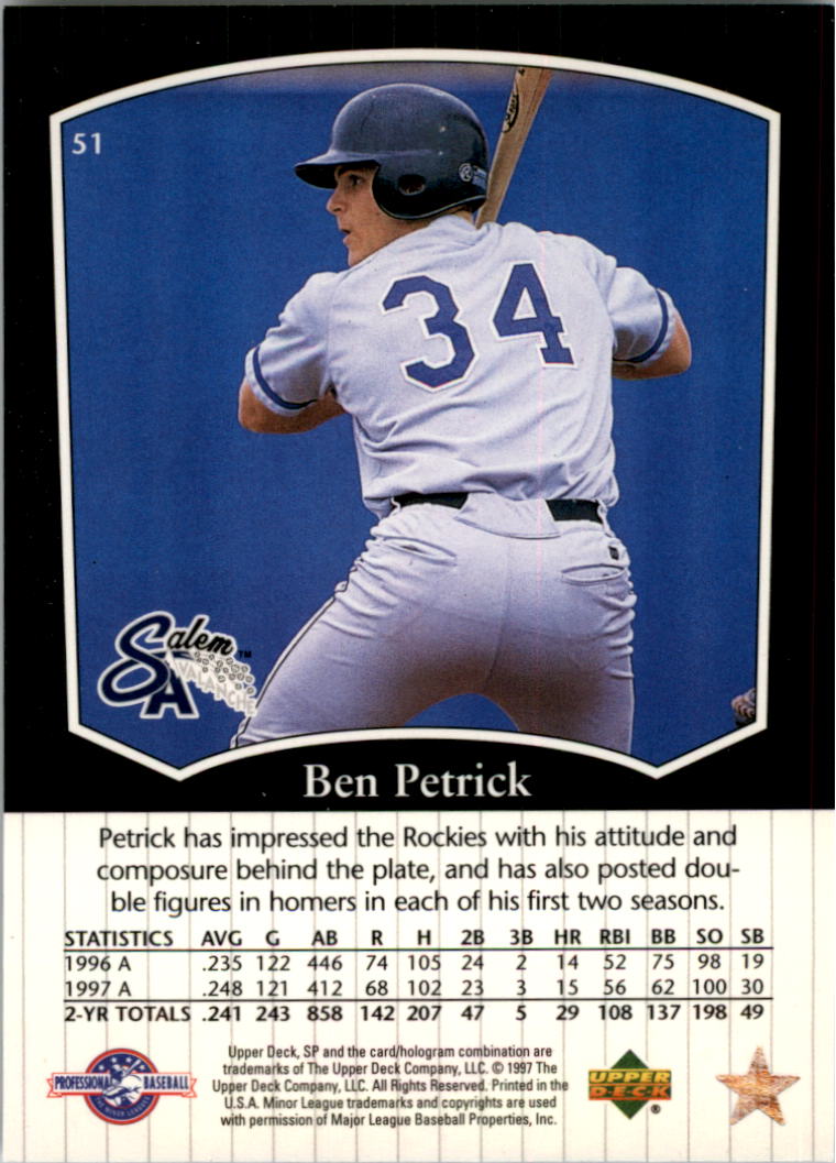 1998 SP Top Prospects #51 Ben Petrick back image
