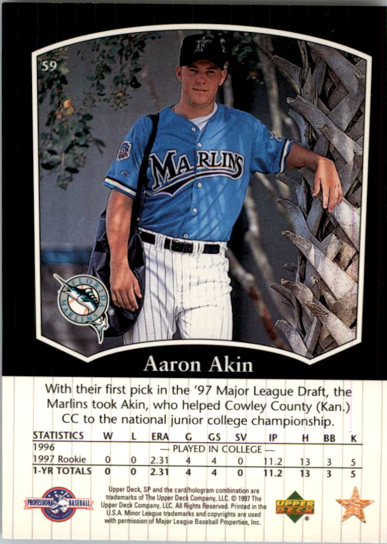 1998 SP Top Prospects #59 Aaron Akin back image