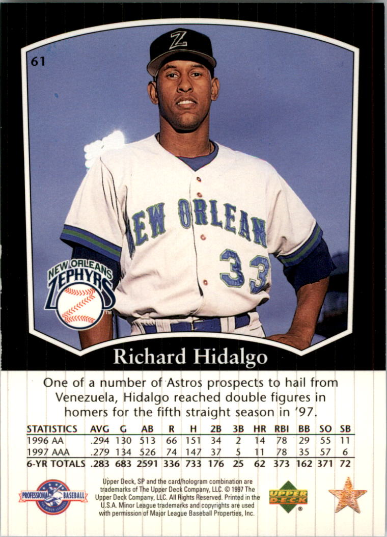 1998 SP Top Prospects #61 Richard Hidalgo back image