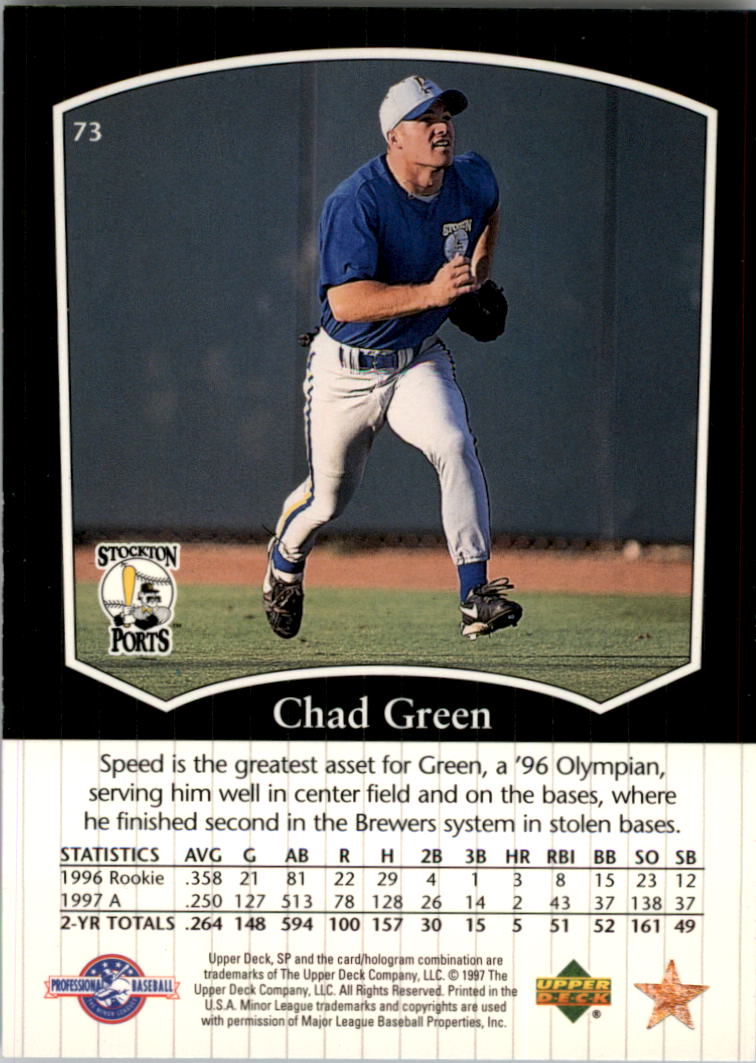 1998 SP Top Prospects #73 Chad Green back image