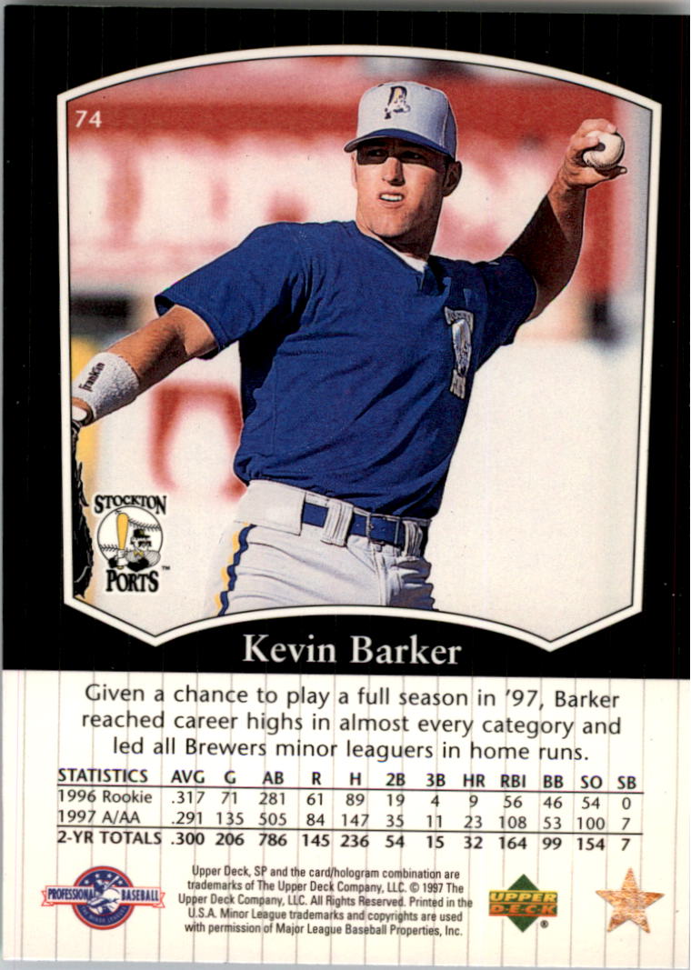 1998 SP Top Prospects #74 Kevin Barker back image
