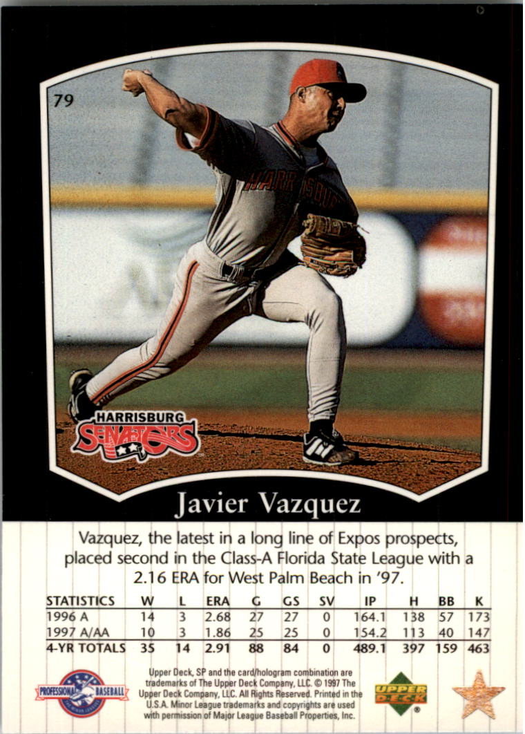 1998 SP Top Prospects #79 Javier Vazquez back image