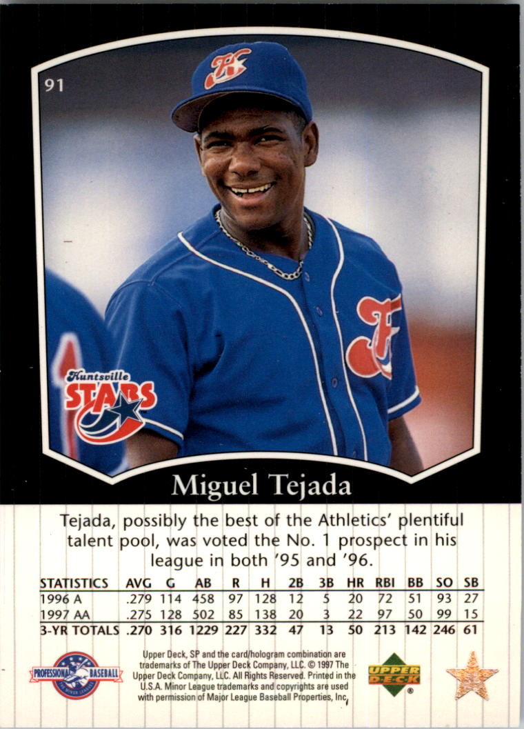 1998 SP Top Prospects #91 Miguel Tejada back image