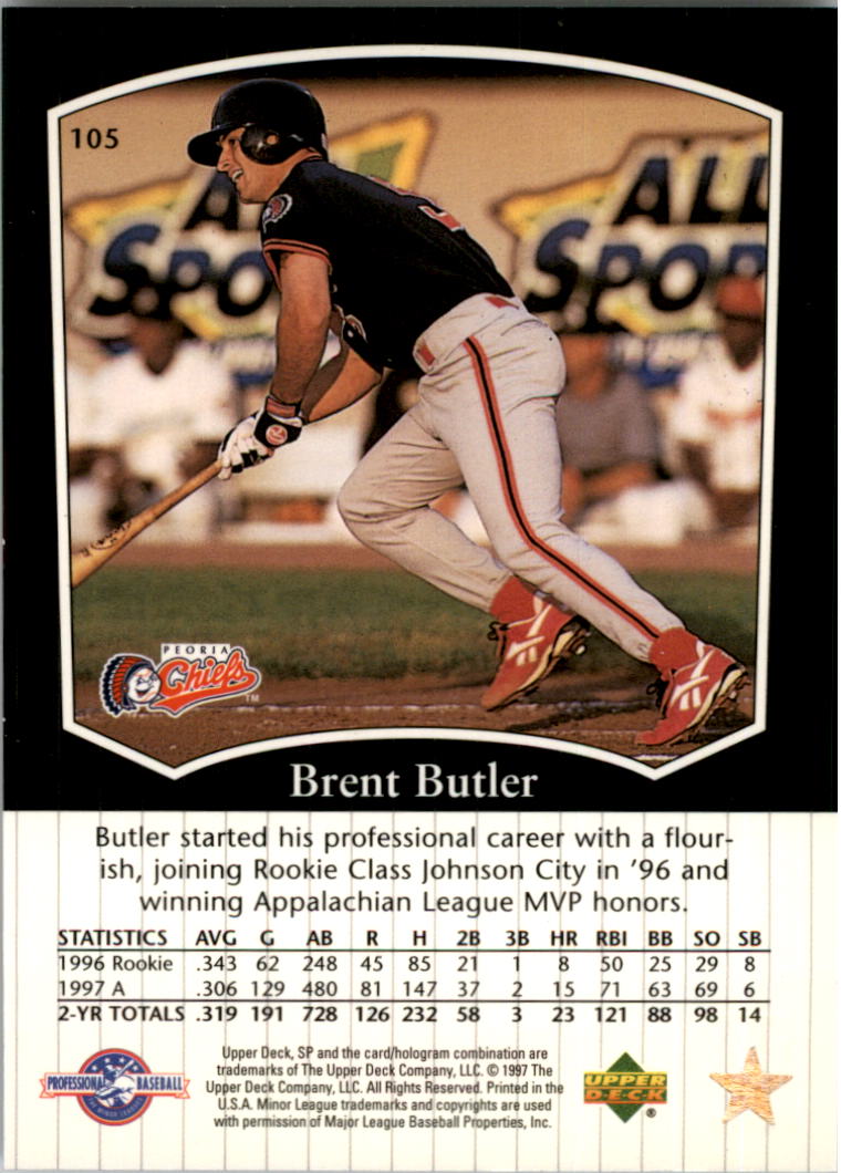 1998 SP Top Prospects #105 Brent Butler back image