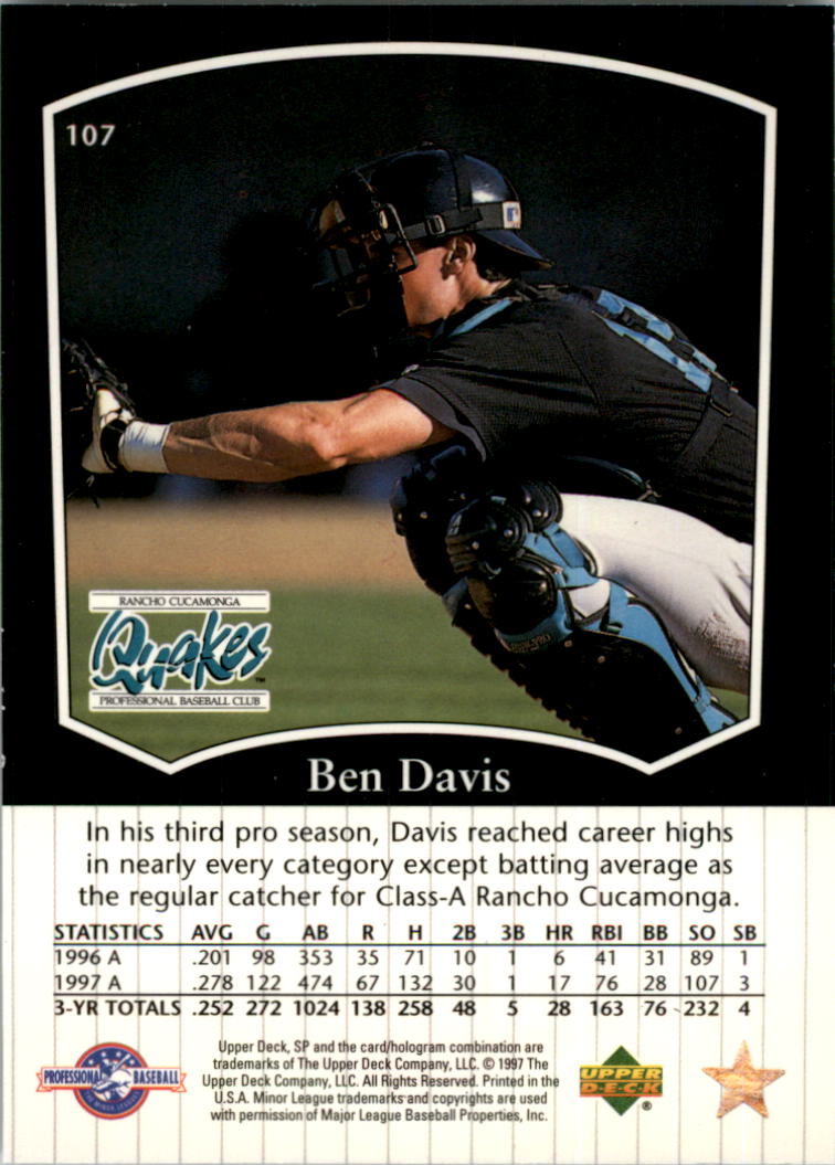 1998 SP Top Prospects #107 Ben Davis back image