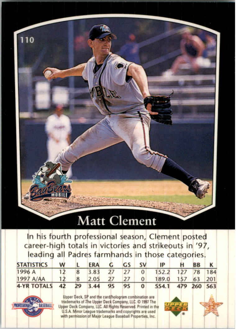 1998 SP Top Prospects #110 Matt Clement back image