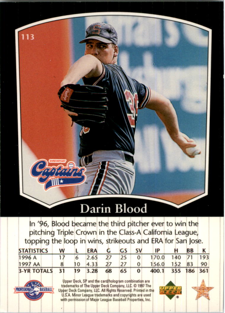 1998 SP Top Prospects #113 Darin Blood back image