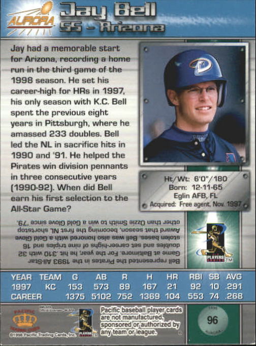 1998 Aurora #96 Jay Bell back image