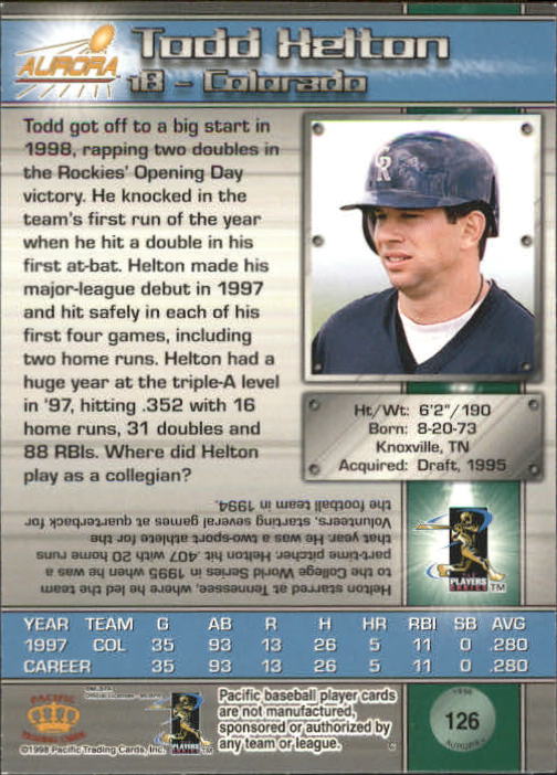 B2386- 1998 Aurora Baseball Card # S 1-200 + Einsätze -du Pick- 15 + Free US - Bild 217 von 463
