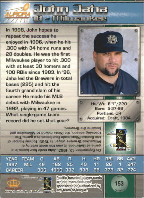B2386- 1998 Aurora Baseball Card # S 1-200 + Einsätze -du Pick- 15 + Free US - Bild 271 von 463