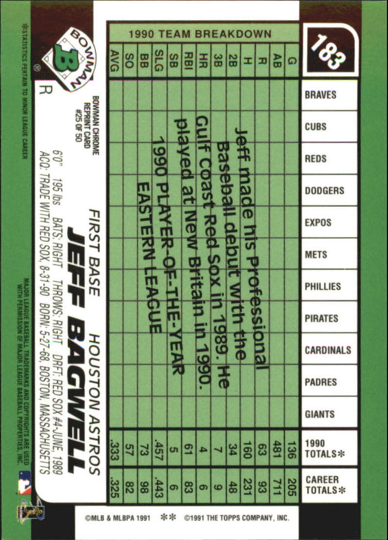 1998 Bowman Chrome Reprints Refractors #25 Jeff Bagwell back image
