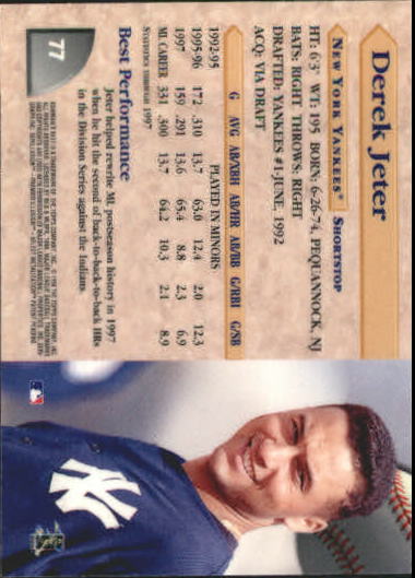 1998 Bowman's Best #77 Derek Jeter back image