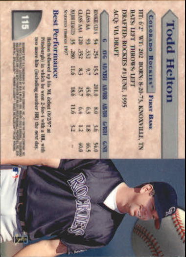 1998 Bowman's Best #115 Todd Helton back image