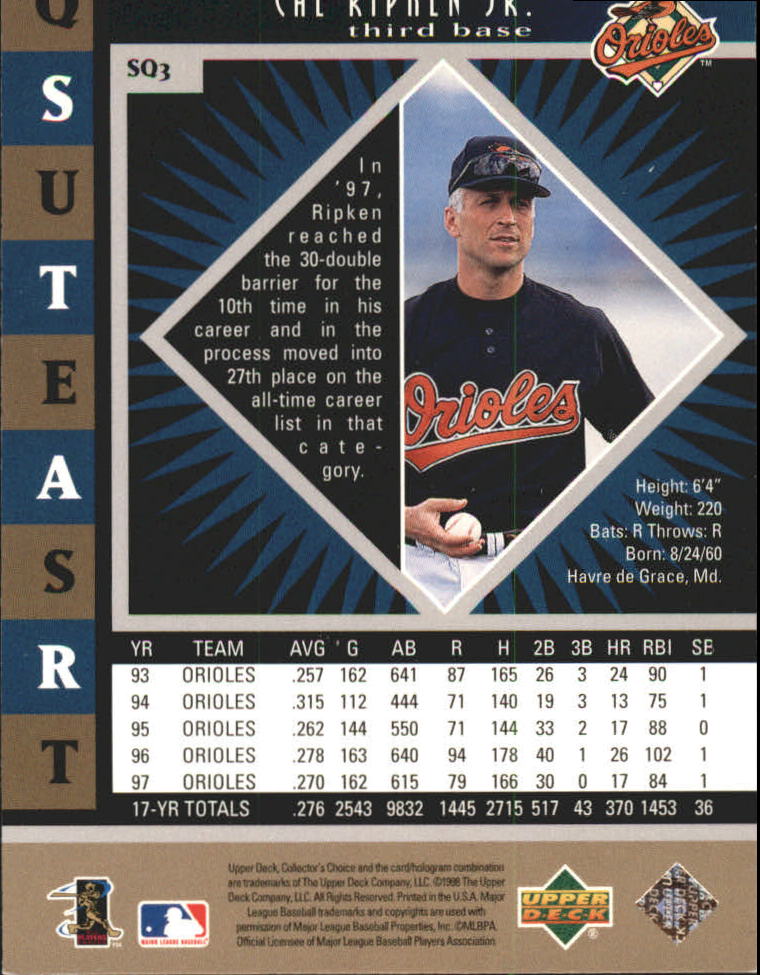 1998 Collector's Choice StarQuest Triple #3 Cal Ripken back image